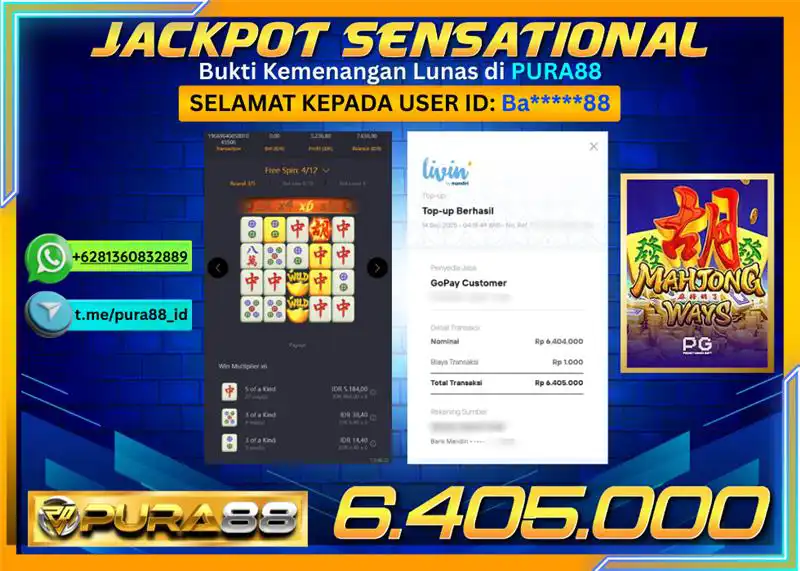 PURA88 JACKPOT SENSATIONAL MAHJONG WAYS 1 Rp 6.405.000,- LUNAS