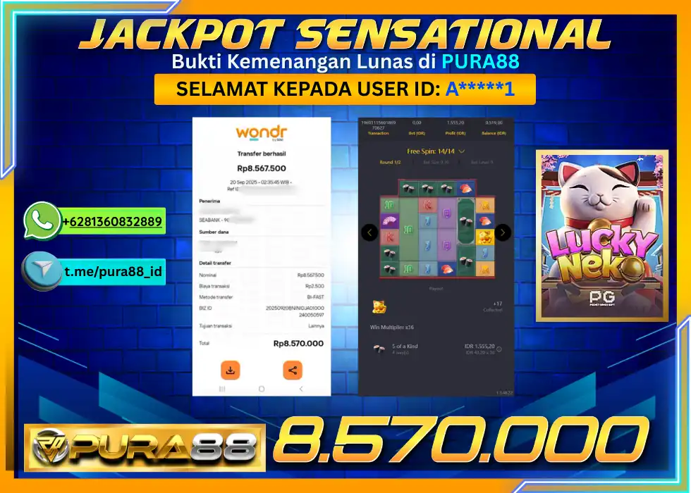 PURA88 JACKPOT SENSATIONAL LUCKY NEKO Rp 8.570.000,- LUNAS