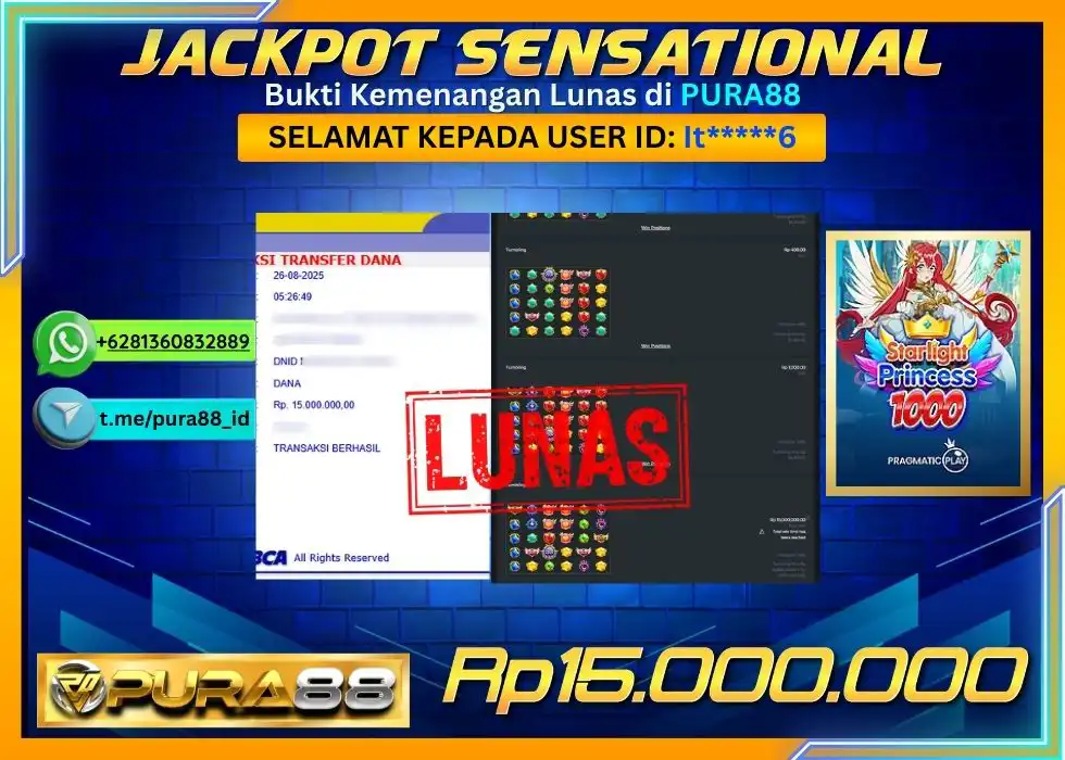 PURA88 JACKPOT SENSATIONAL STARLIGHT PRINCESS 1000 Rp 15.000.000,- LUNAS