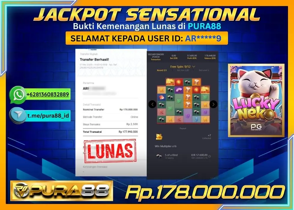 PURA88 JACKPOT SENSATIONAL LUCKY NEKO Rp178.000.000,- LUNAS