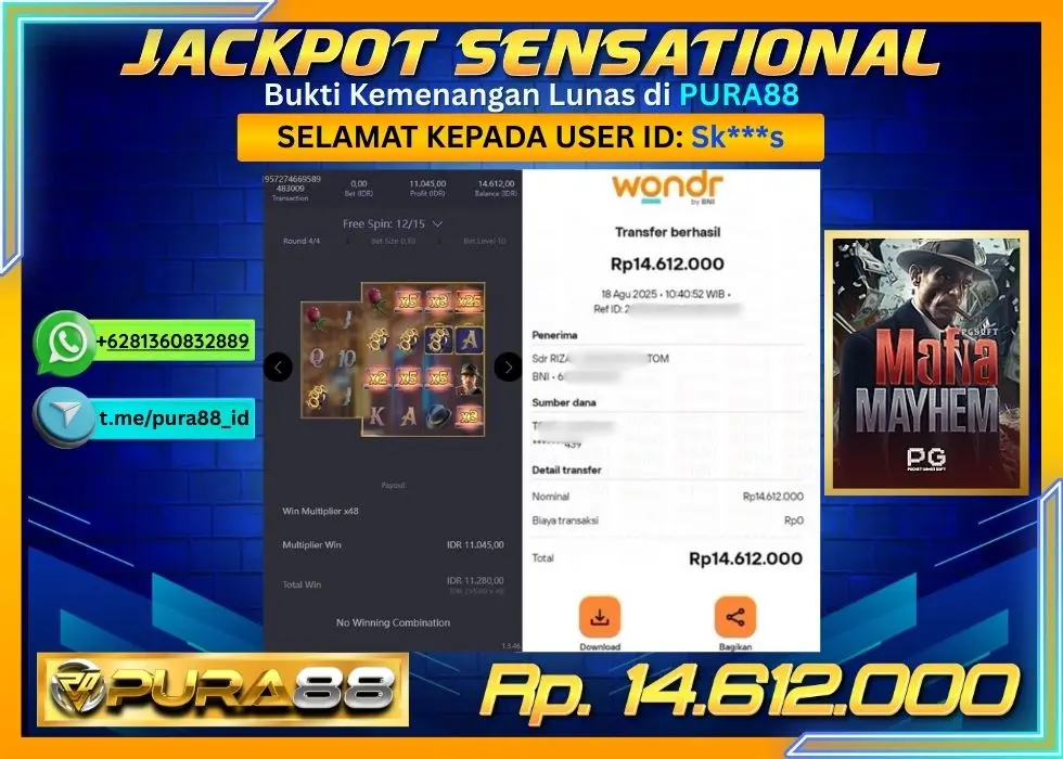 PURA88 JACKPOT SENSATIONAL MAFIA MAYHEM Rp14.612.000,- LUNAS