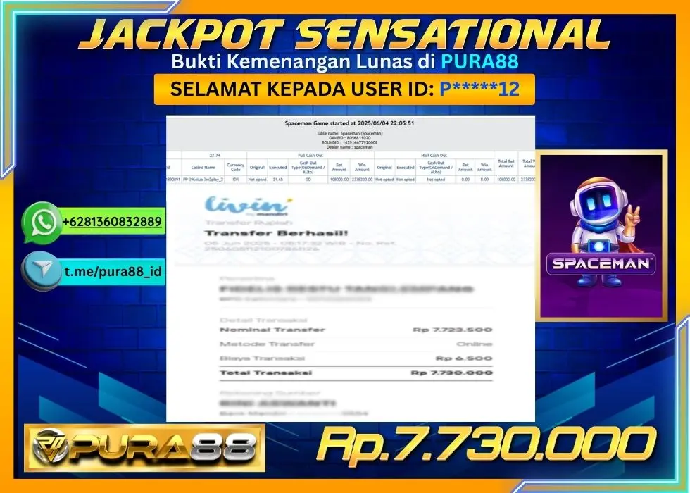 PURA88 JACKPOT SENSATIONAL SPACEMAN Rp7.730.000,- LUNAS